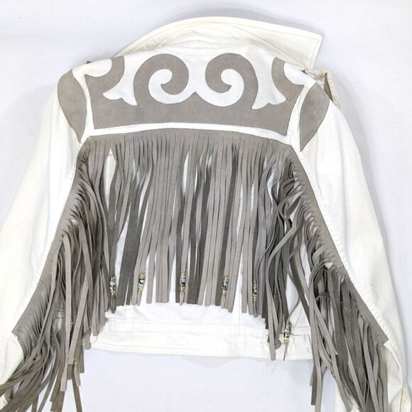 Leather & Denim Fringe Jacket - Picture 4 of 12